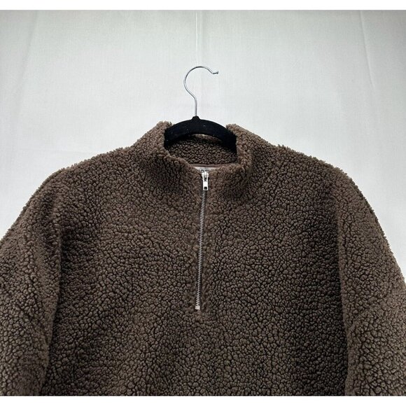 LNA Clothing Sweatshirt Womens L Faux Fur Sherpa 1/4 Zip Pullover Jumper Brown - Picture 3 of 11